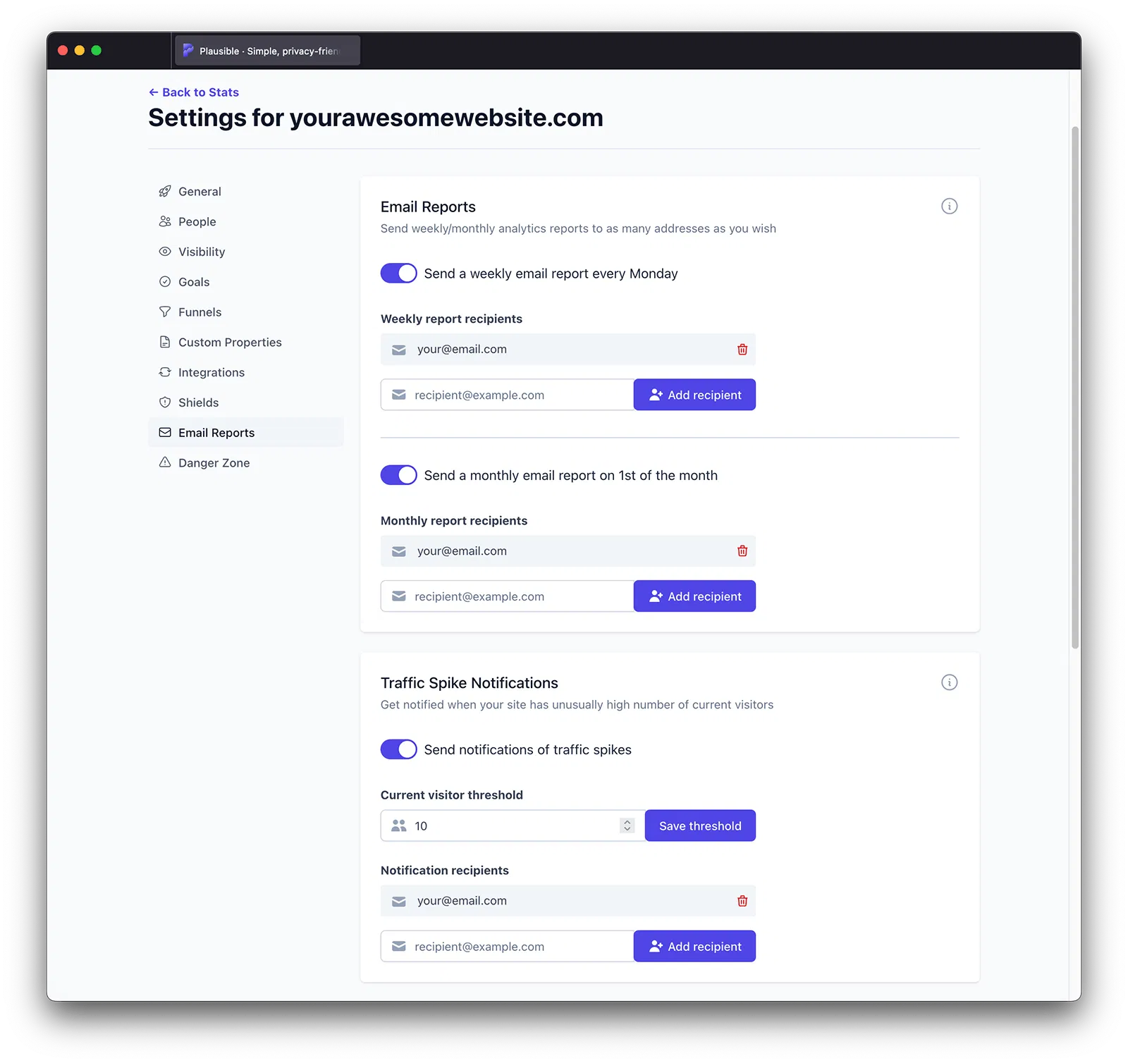 Plausible email reports Plausible email reports